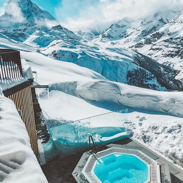 Горнолыжный курорт в Швейцарии немыслим без термальных источников и гидромассажных бассейнов джакузи. Встраиваемый переливной гидромассажный бассейн восьмигранной формы имеет отдельностоящее оборудование в помещении отеля.